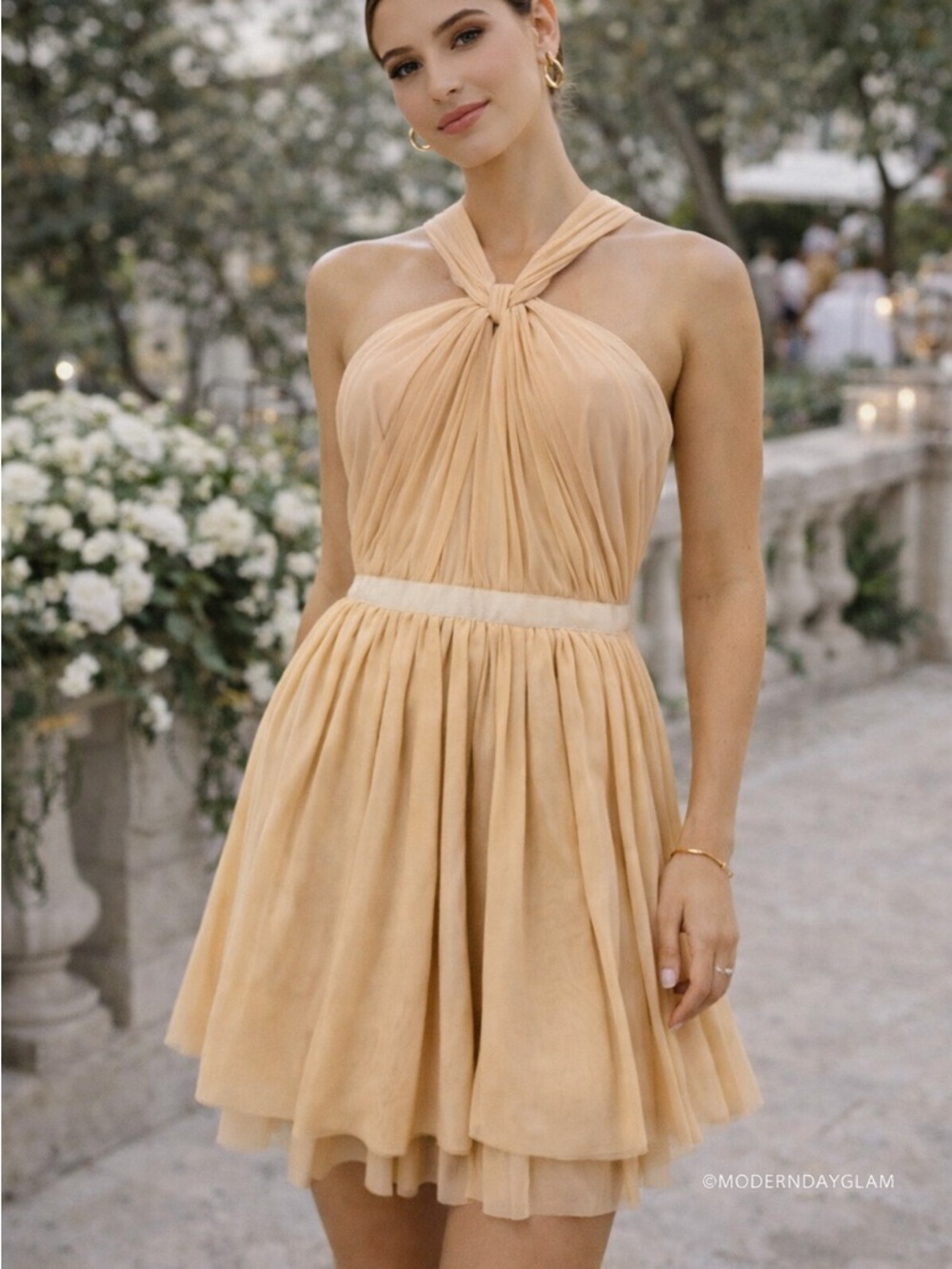 Club Monaco Peach Halter Mini Dress – Pleated Party Wedding Guest – XS